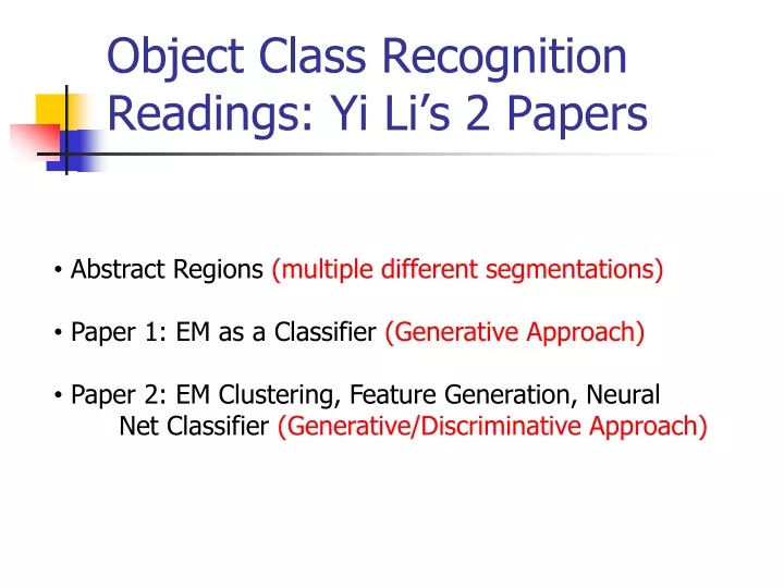 object class recognition readings yi li s 2 papers