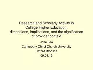John Lea Canterbury Christ Church University Oxford Brookes 09.01.15