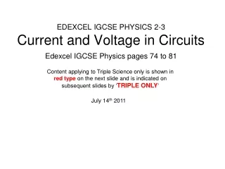 EDEXCEL IGCSE PHYSICS 2-3 Current and Voltage in Circuits