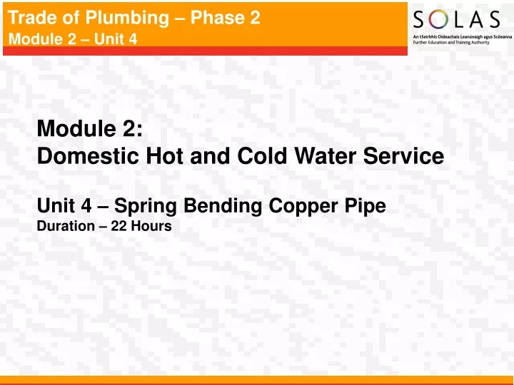 module 2 domestic hot and cold water service unit