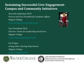 Sustaining Successful Civic Engagement- Campus and Community Initiatives