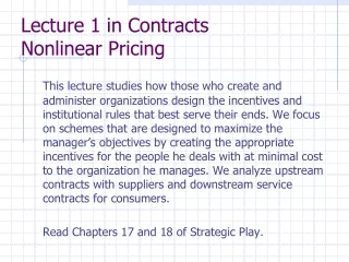 Lecture 1 in Contracts Nonlinear Pricing