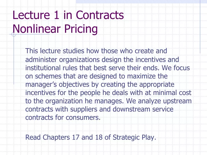 lecture 1 in contracts nonlinear pricing