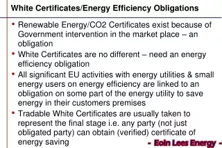 White Certificates/Energy Efficiency Obligations