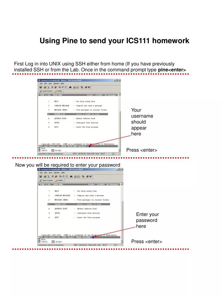 using pine to send your ics111 homework
