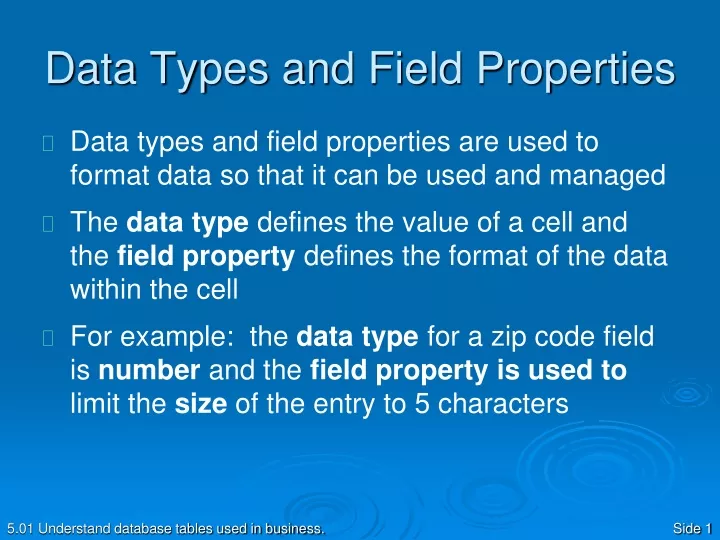 data types and field properties