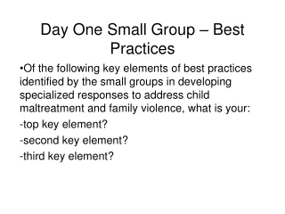Day One Small Group – Best Practices
