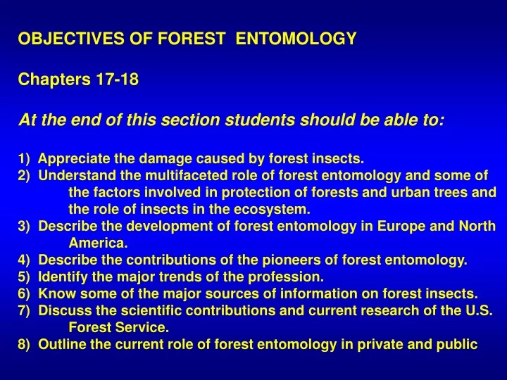 objectives of forest entomology chapters