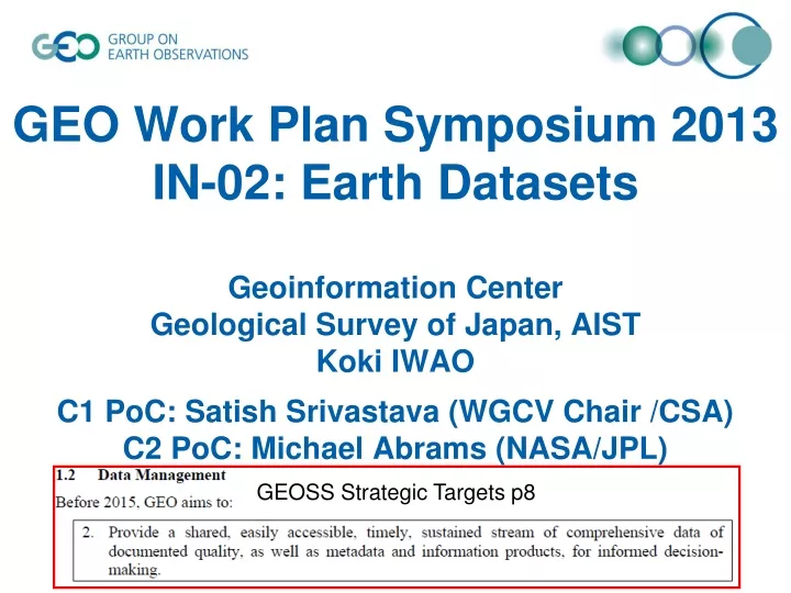 geo work plan symposium 2013 in 02 earth datasets