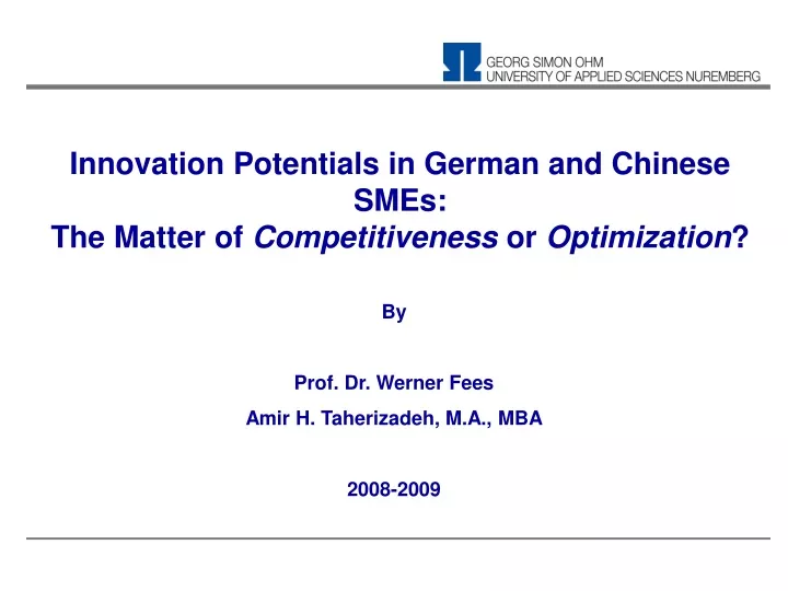 innovation potentials in german and chinese smes the matter of competitiveness or optimization
