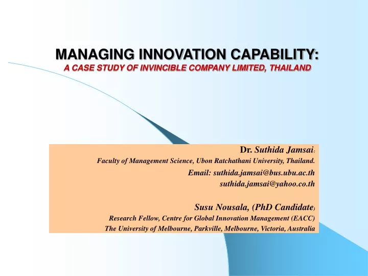 managing innovation capability a case study of invincible company limited thailand