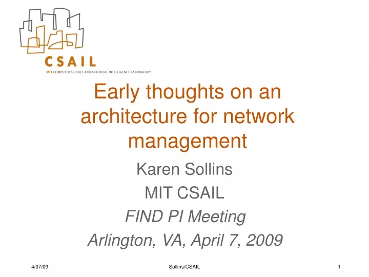 early thoughts on an architecture for network management