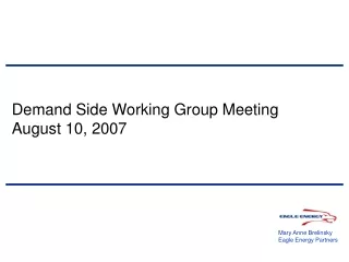 Demand Side Working Group Meeting August 10, 2007