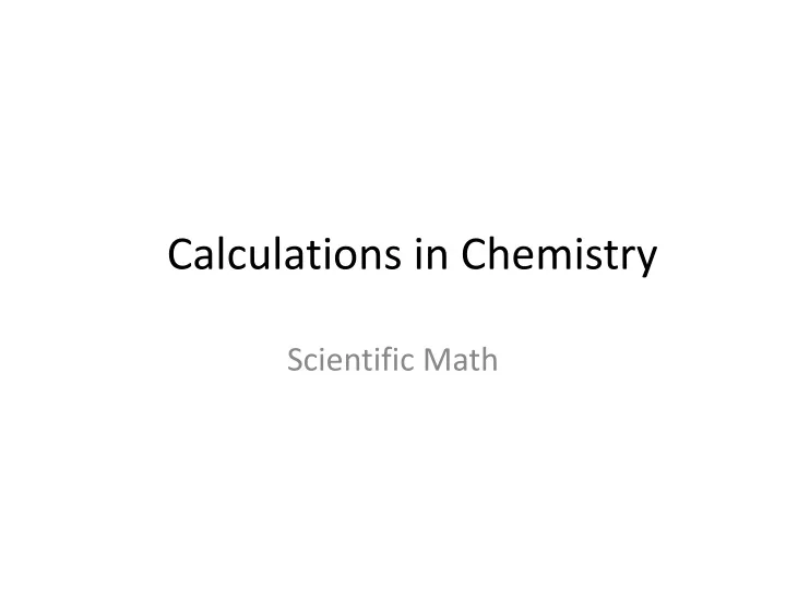 calculations in chemistry