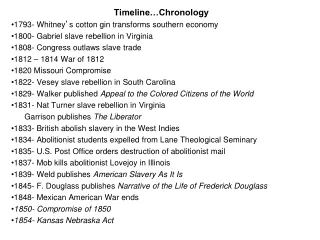Timeline…Chronology 1793- Whitney ’ s cotton gin transforms southern economy