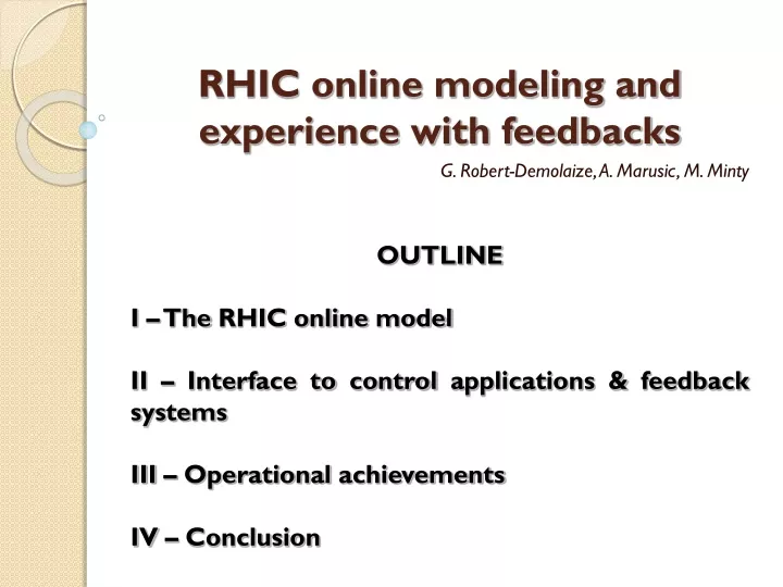 rhic online modeling and experience with feedbacks