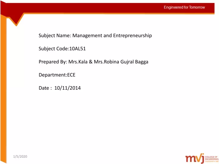 subject name management and entrepreneurship