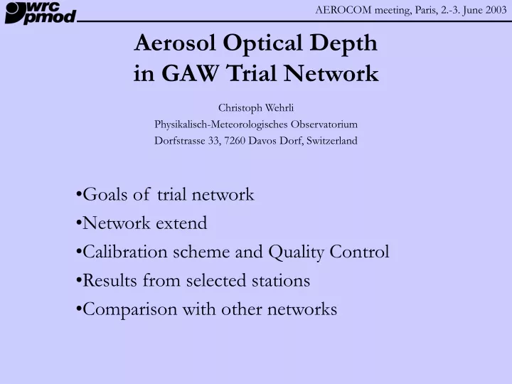 aerosol optical depth in gaw trial network