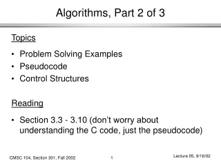 Algorithms, Part 2 of 3