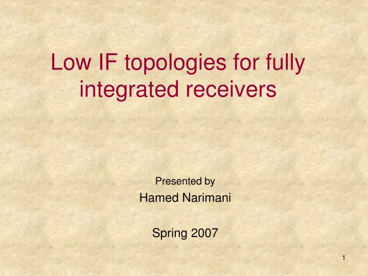 low if topologies for fully integrated receivers