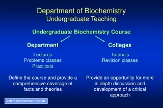 Department of Biochemistry Undergraduate Teaching