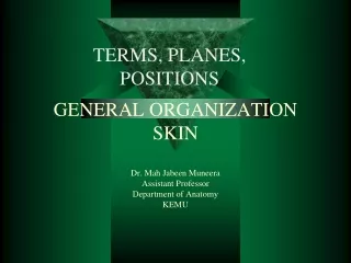 GENERAL ORGANIZATION SKIN Dr. Mah Jabeen Muneera Assistant Professor  Department of Anatomy KEMU