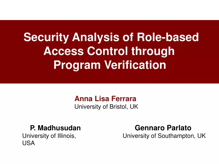 security analysis of role based access control