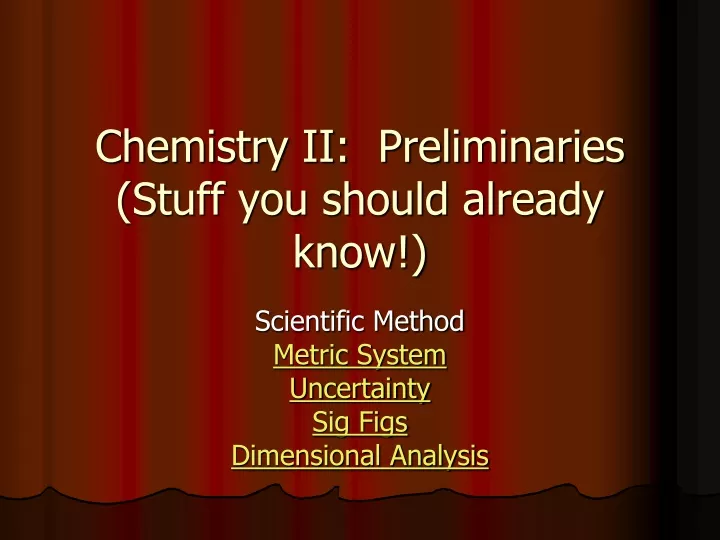chemistry ii preliminaries stuff you should already know