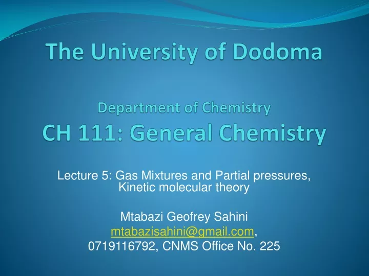 the university of dodoma department of chemistry ch 111 general chemistry