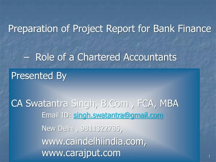 preparation of project report for bank finance
