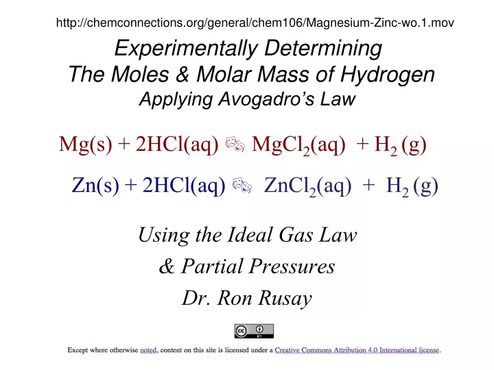 experimentally determining the moles molar mass of hydrogen applying avogadro s law