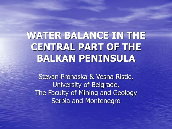 water balance in the central part of the balkan peninsula