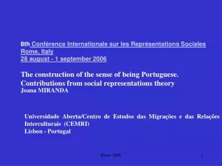 8th  Conférence Internationale sur les Représentations Sociales Rome, Ital y