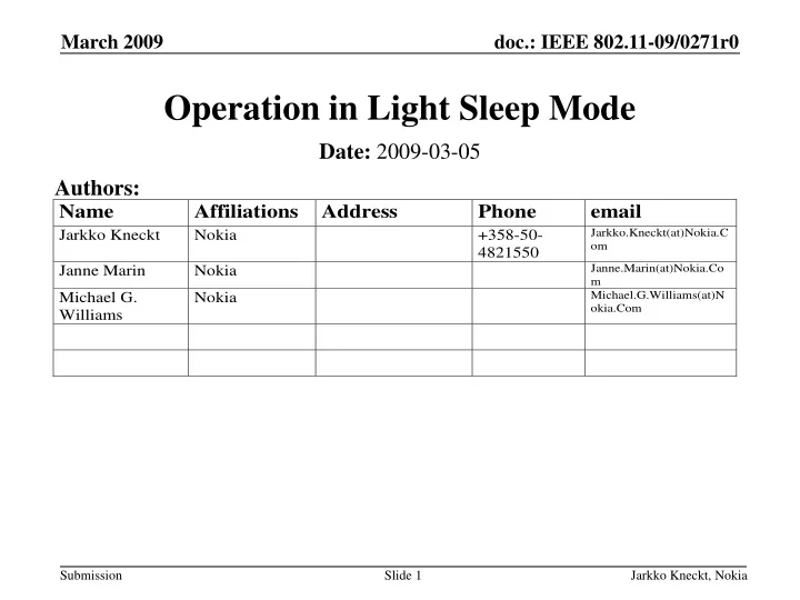 operation in light sleep mode
