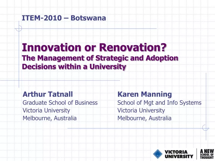 innovation or renovation the management of strategic and adoption decisions within a university