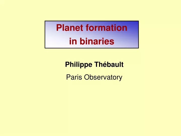 planet formation in binaries