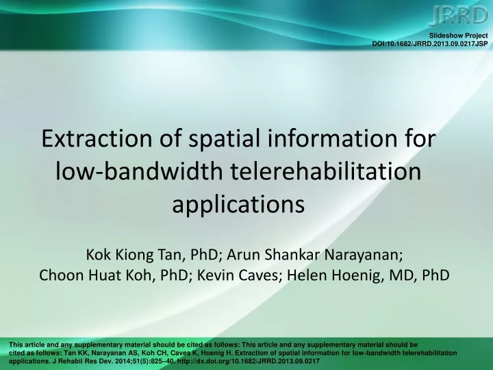 extraction of spatial information for low bandwidth telerehabilitation applications