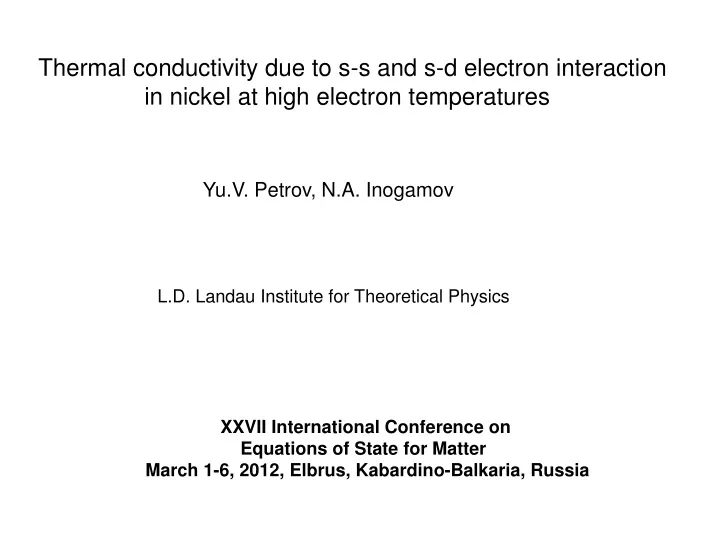 thermal conductivity due to s s and s d electron