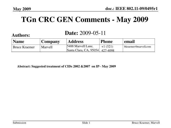 tgn crc gen comments may 2009