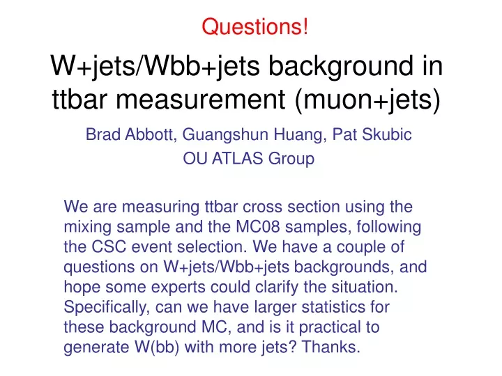 w jets wbb jets background in ttbar measurement muon jets