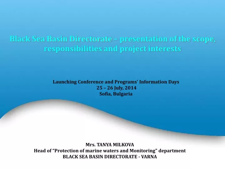 black sea basin directorate presentation