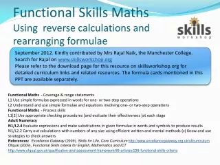 Functional Skills Maths Using  reverse calculations and rearranging formulae