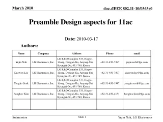 Preamble Design aspects for 11ac