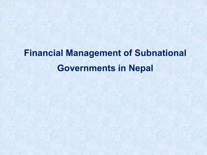 financial management of subnational governments