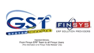 Important Advisory  From Finsys ERP Team to all Finsys Users