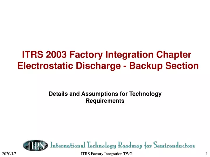 itrs 2003 factory integration chapter electrostatic discharge backup section