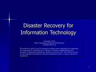 Disaster Recovery for Information Technology