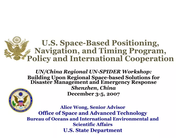 u s space based positioning navigation and timing program policy and international cooperation