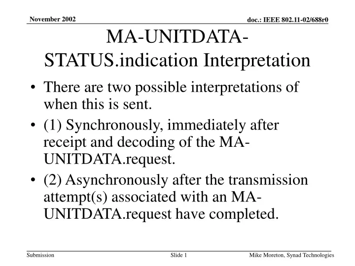 ma unitdata status indication interpretation