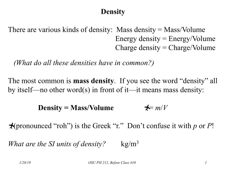 density there are various kinds of density mass